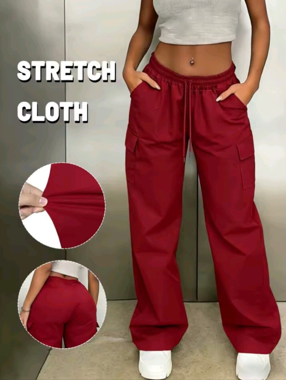 Women's High Waisted Stretch Cargo Pants Wide Leg Trousers Fall Outfit